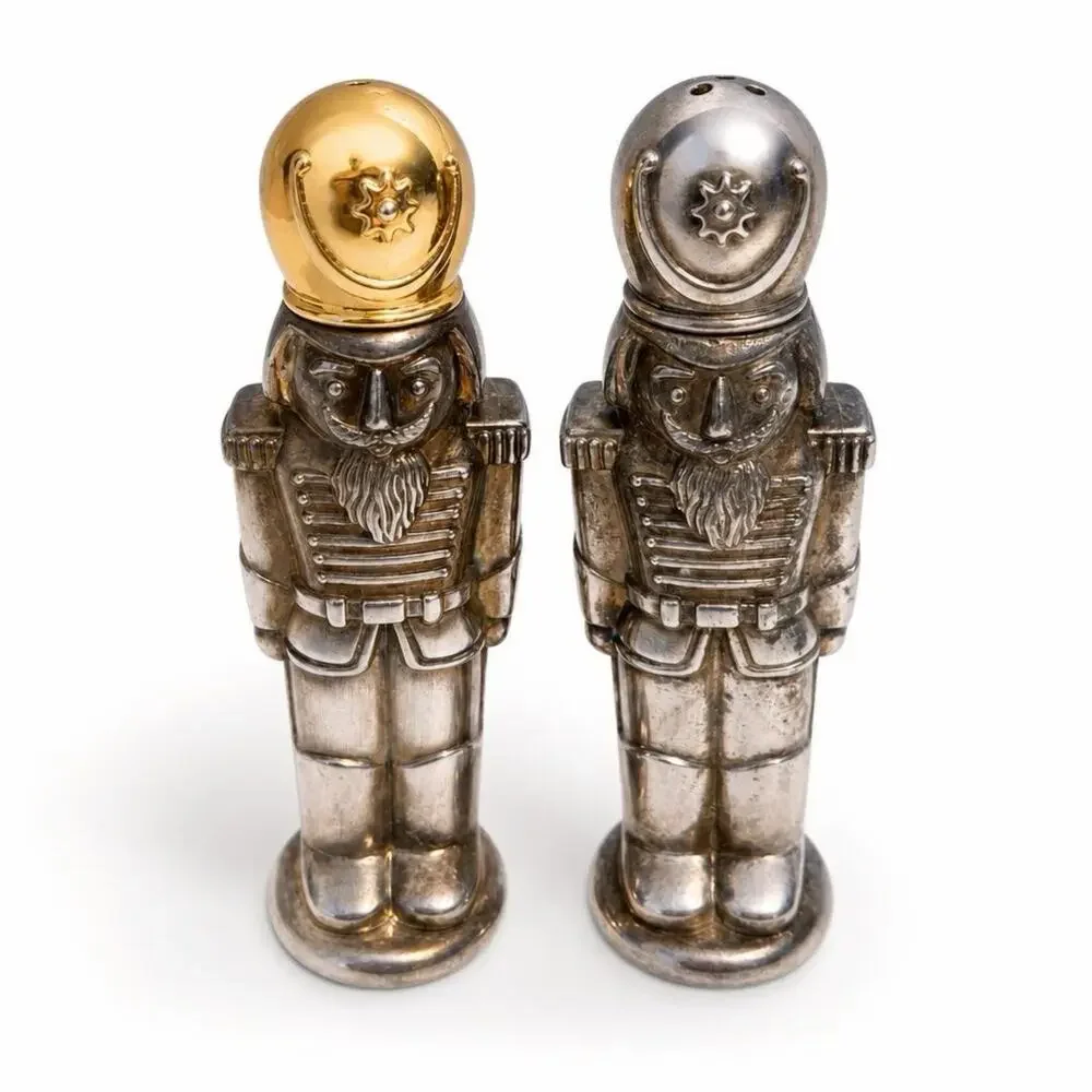 Vtg Silver Treasures by Godinger Christmas Nutcrackers Salt Pepper Shakers 1994